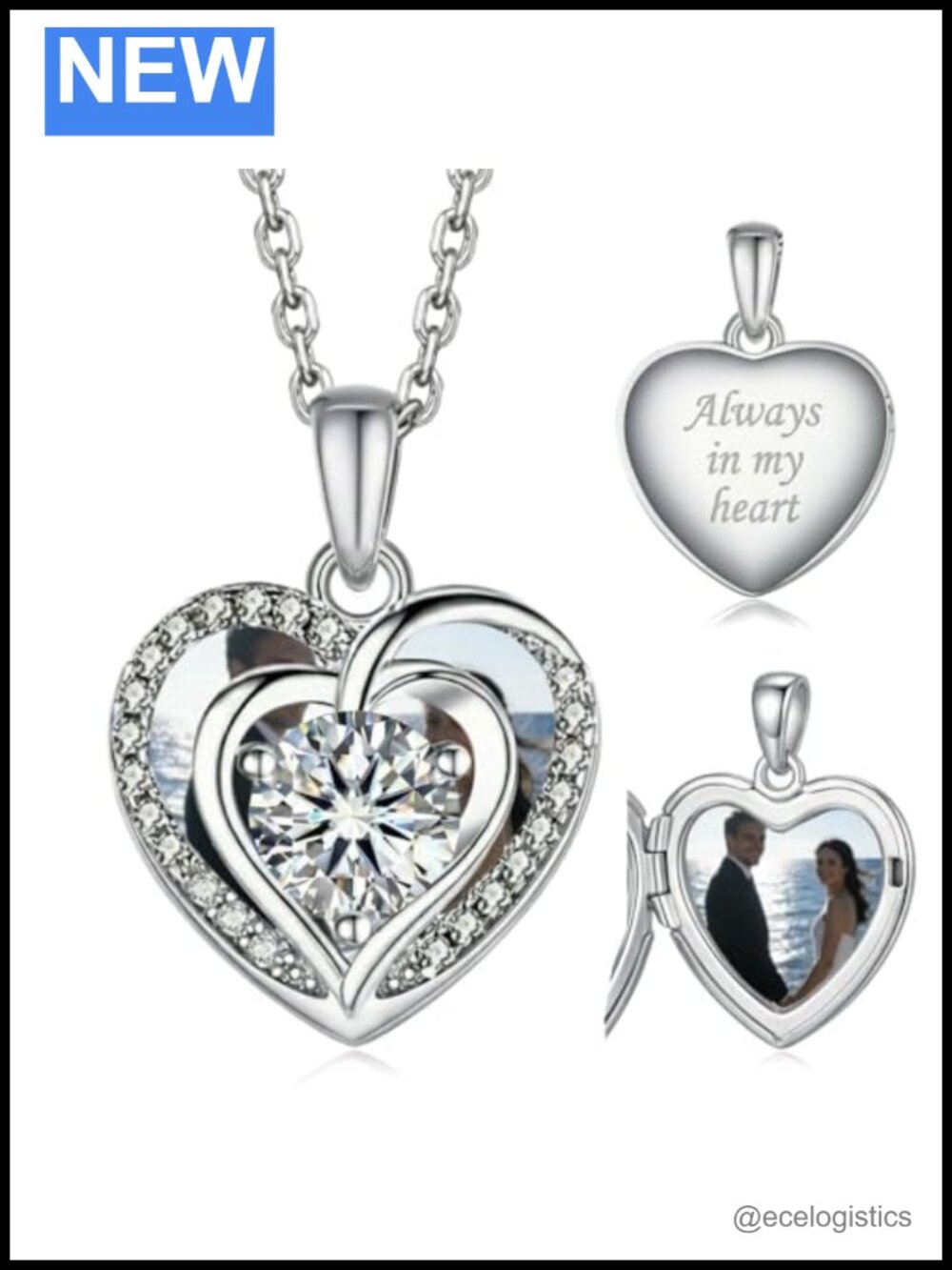 Heart Locket Necklace Holds Pictures Photo Pendant Memorial Jewelry Gift